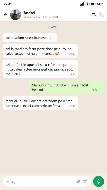 Un fotograf amator scrie că Calea Lactee i-a ieșit din prima cu cifrele fițuicii