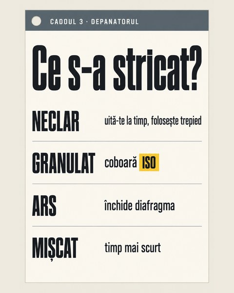 Depanatorul: neclar, granulat, ars, mișcat